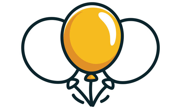 Cartoon yellow balloon tied with a knot on a white background