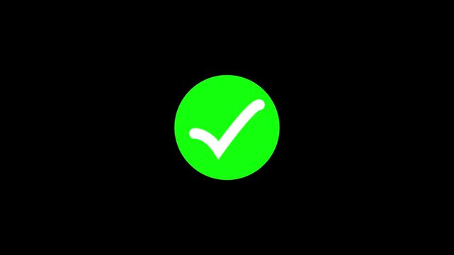 Animated reveal of a white check mark icon inside a green circle on black background.