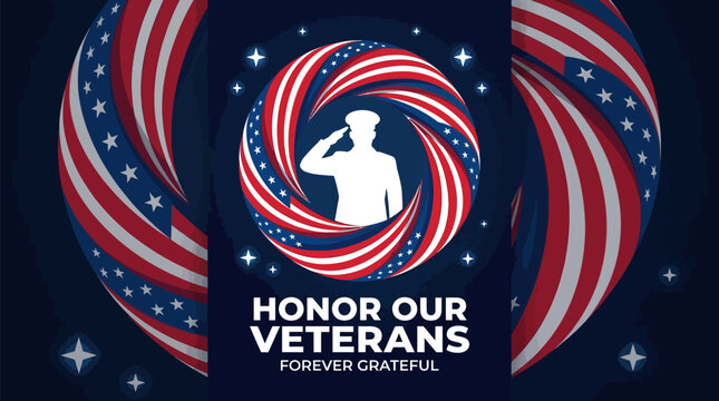 Patriotic veteran tribute with american flag design and honor our veterans text