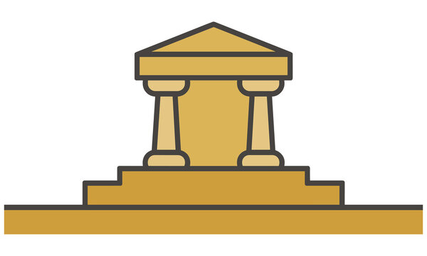 Golden monument icon with columns and triangular roof on a pedestal base