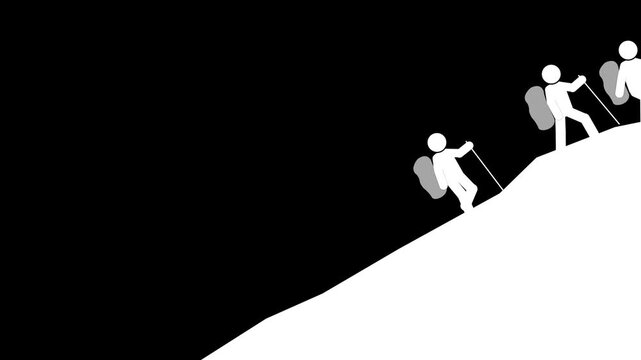 Hiking Traveler Stick Figure Animation. Minimal stick figure animation of a traveler hiking with backpack and walking stick animation.