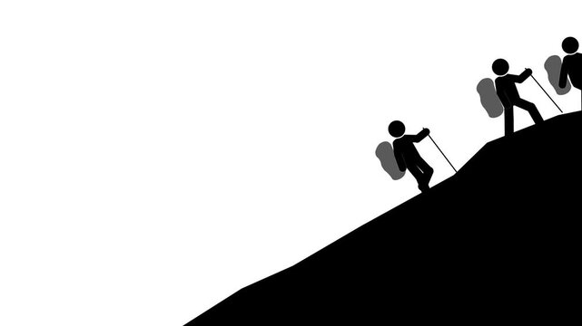 Hiking Traveler Stick Figure Animation. Minimal stick figure animation of a traveler hiking with backpack and walking stick animation.
