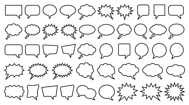 Speech Bubble Icon Vector Set | Black Outline Comic Template | Editable Graphic for Dialogue, Thought, and Communication Design Projects