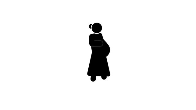 Pregnant woman walking icon animation. Minimal pregnant woman silhouette icon representing maternity, pregnancy care, motherhood, prenatal health, and family planning concepts.