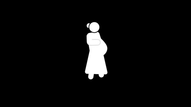 Pregnant woman walking icon animation. Minimal pregnant woman silhouette icon representing maternity, pregnancy care, motherhood, prenatal health, and family planning concepts.