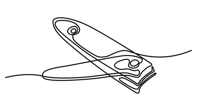 Minimalist continuous line drawing of nail clippers