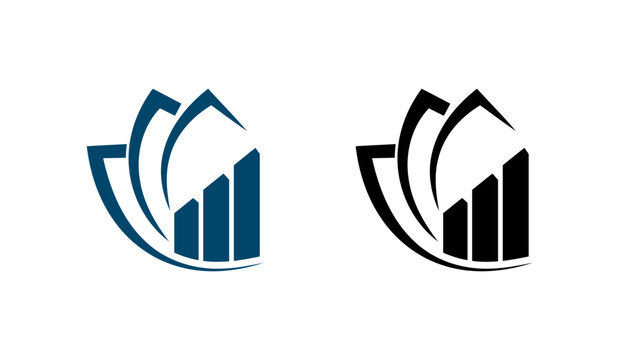 Vector logo with bar graph and leaf design elements on white background