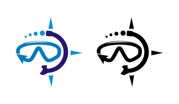 Scuba diving goggles with compass navigation logo vector