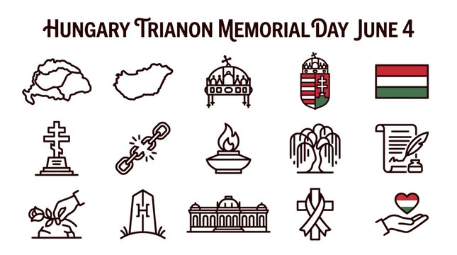 Hungary Trianon Memorial Day June 4 Icons Set