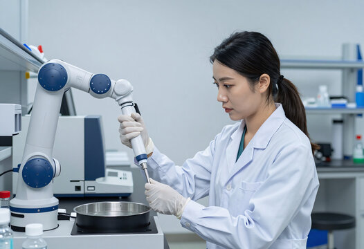 Biotech Lab Technician Using Robotic Pipetting and Genomic Sequencers