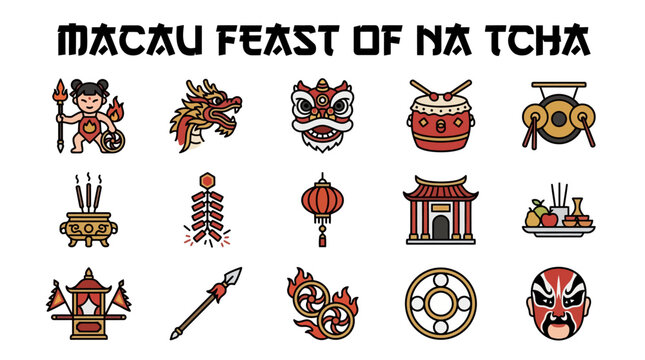 Macau Feast of Na Tcha Icons: Dragon, Lion Dance, Lanterns