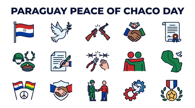 Paraguay Peace of Chaco Day Icons Vector Set