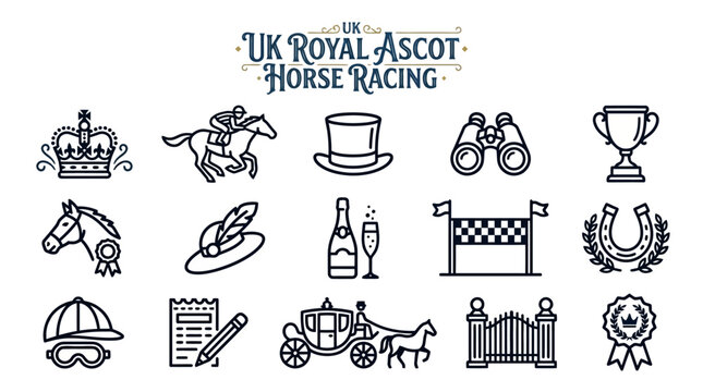 Royal Ascot Horse Racing Icons Set