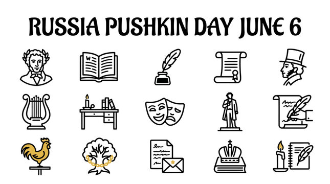 Russia Pushkin Day June 6 Icons Set