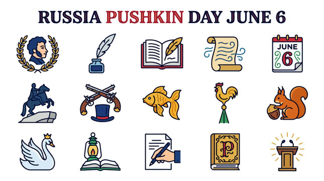 Russia Pushkin Day June 6 Icons Collection