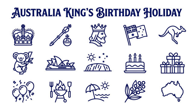 Australia King's Birthday Holiday Icons