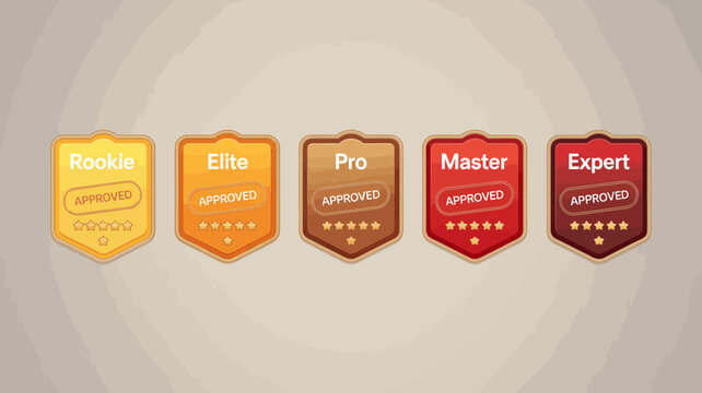 rank badges collection digital interface elements in orange and red hues