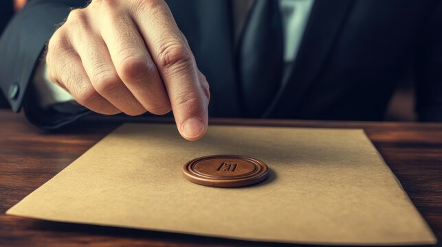 Businessman sealing a document with wax seal