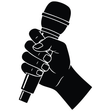 Human hand holding a microphone, a captivating vector silhouette illustration and line art.