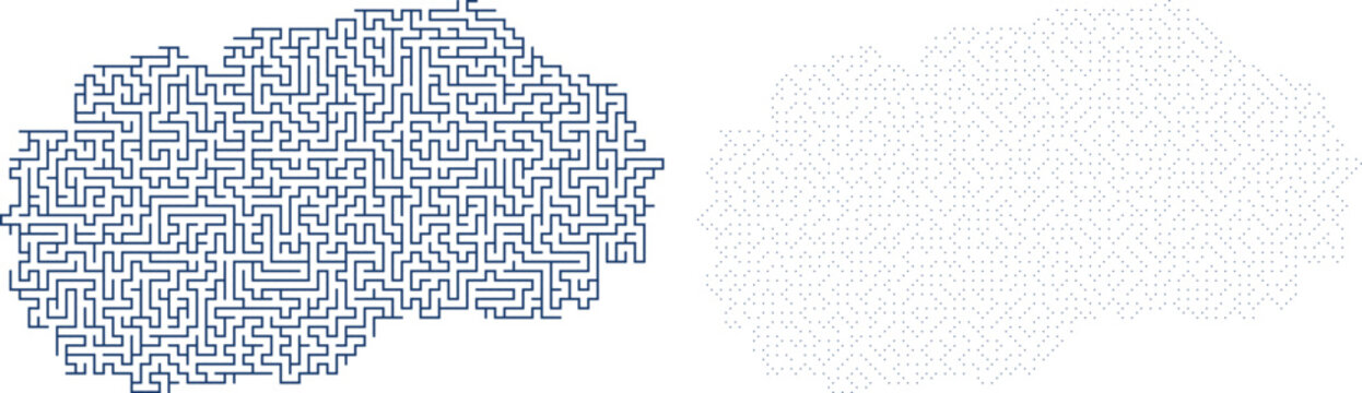 North Macedonia map outline with blue maze pattern and halftone effect.