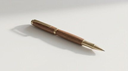 Fototapeta premium A luxurious wooden pen with gold accents on a clean white background, exuding elegance and sophistication.