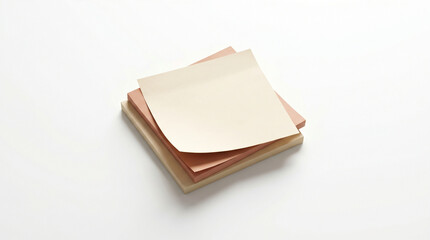 Fototapeta premium A stack of colorful sticky notes with a blank beige top note on a plain white background.