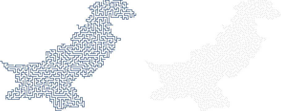 Pakistan shaped maze with dotted pattern background vector.