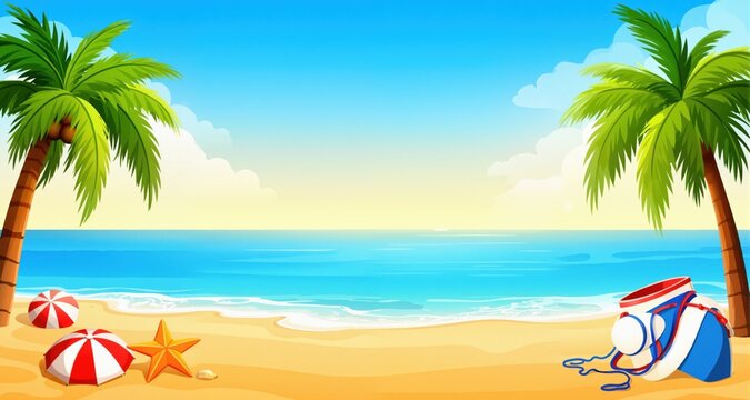Set of summer travel fliers with beach items and wave. Vector illustration
