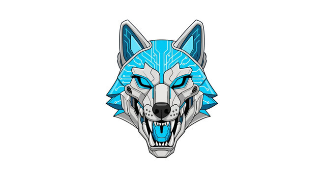 Digital Illustration of Glowing Geometric Wolf Head Design.