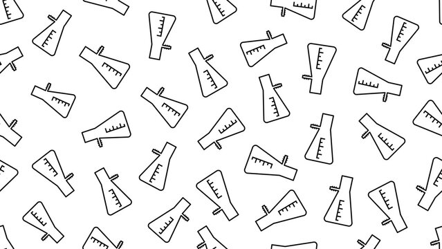 Seamless scientific pattern featuring laboratory Buchner flasks in stroke outline style on a transparent background. Chemistry, scientific illustrations, education materials, and laboratory concepts.