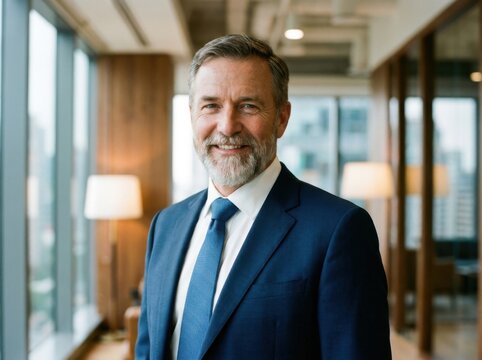 Smiling mature businessman wearing suit in modern office