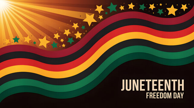 Juneteenth template design with bold typography in green, yellow and red color. African American black people Freedom Day celebrate on June 19. Juneteenth banner, poster, created with generative ai
