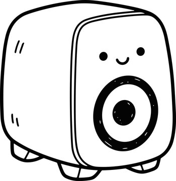 Cute cartoon speaker character with smiling face, hand-drawn style