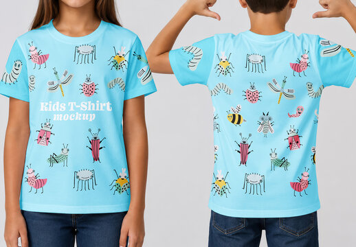 Kids T-Shirt Mockup Front and Back View Set