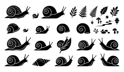 Snail Silhouette Vector Pack with Garden Mollusk and Spiral Shell Animal Graphics © Sabbir