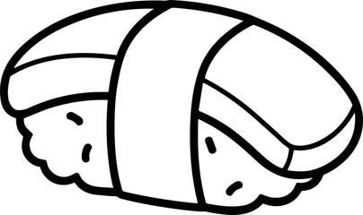 Simple outline drawing of a sushi nigiri, isolated on white background. Hand-drawn illustration. © kumara