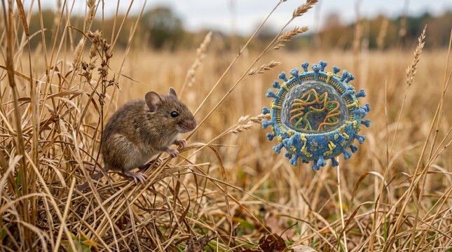 Rodent excreta and mouse droppings hantavirus transmission hazard concept