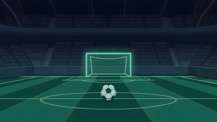 Obraz premium Football world cup stadium illustration empty arena with soccer ball and glowing goalpost