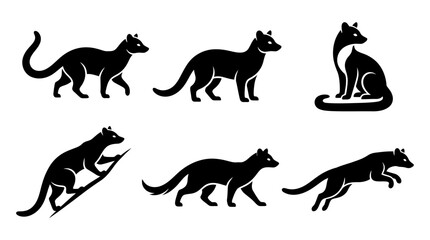 Obraz premium different black civet silhouettes on a clean white background, minimalist vector style.
