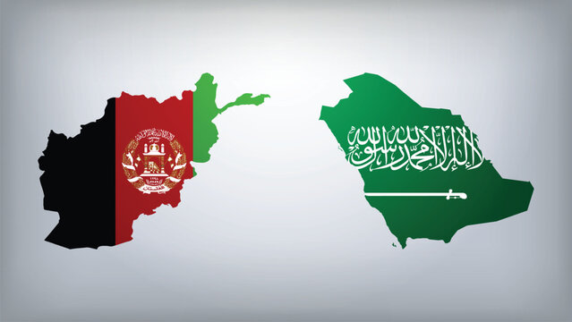 Saudi Arabia and Afghanistan Map Flags Vector Illustration, Saudi Arabia and Afghanistan Country Shapes Design