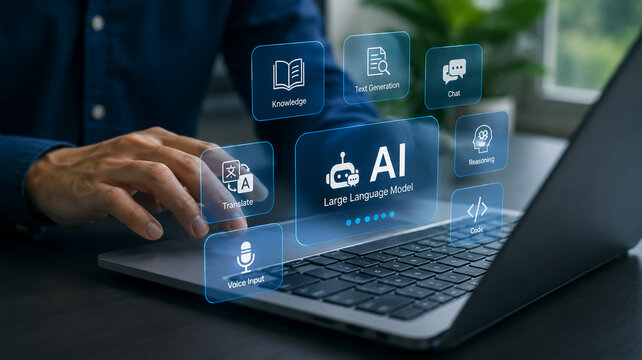 Artificial intelligence large language model capability interface on a laptop computer.