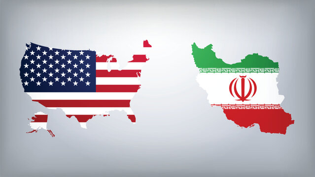 USA and Iran Map Flags Vector Illustration, USA and Iran Country Shapes Design