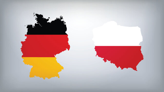 Germany and Poland Map Flags Vector Illustration, Germany and Poland Country Shapes Design