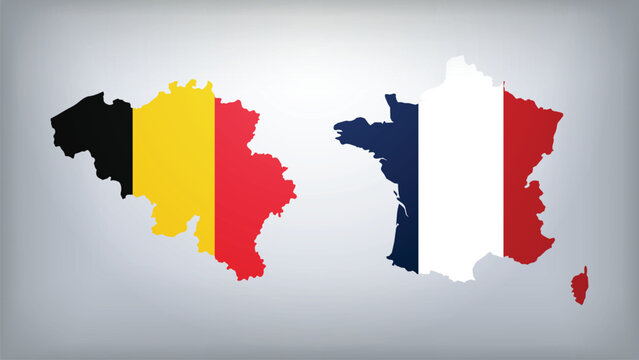 Belgium and France Map Flags Vector Illustration, Belgium and France Country Shapes Design