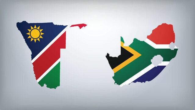 South Africa and Namibia Map Flags Vector Illustration, South Africa and Namibia Country Shapes Design
