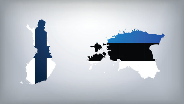 Finland and Estonia Map Flags Vector Illustration, Finland and Estonia Country Shapes Design