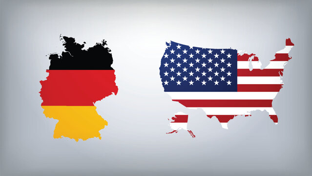 USA and Germany Map Flags Vector Illustration, USA and Germany Country Shapes Design