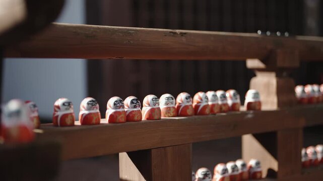 Hundreds of Red Daruma Dolls on Display at a Japanese Temple