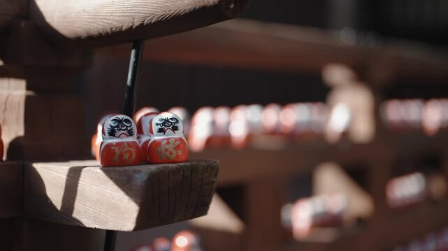 Hundreds of Red Daruma Dolls on Display at a Japanese Temple