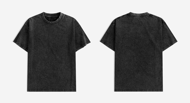 Blank black acid wash t-shirt front and back mockup on a white background.